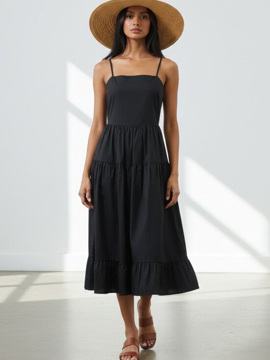 Sugarlips Dresses & Skirts - Sugarlips NWT Black Tiered Midi Dress Minimal Spaghetti Strap size XL